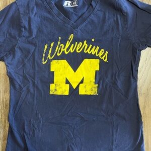Russell Athletic Navy and Yellow Michigan Wolverines Tee Large (12-14)